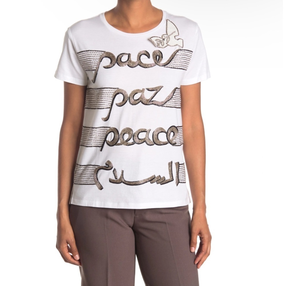 NEW Natale Beaded Peace T-Shirt One Size